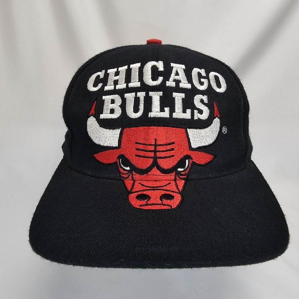 VTG 90s Chicago Bulls AJD Block Head Big Logo NBA Cap Hat Signature Snapback